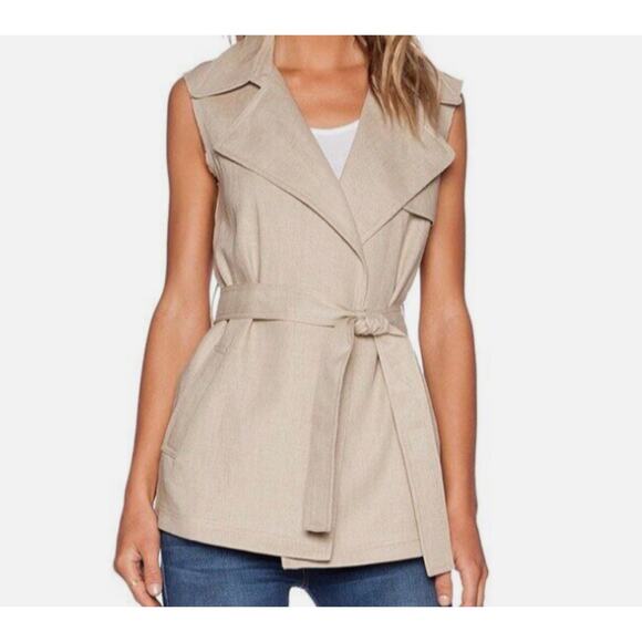 Theory Jackets & Blazers - Theory Women's Katara Linen Vest Belted Sleeveless Flax Safari Natural Women's L